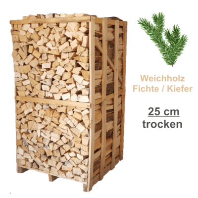 Weichholz Fichte Kiefer ofenfertig 25cm trocken 2 Ster Box